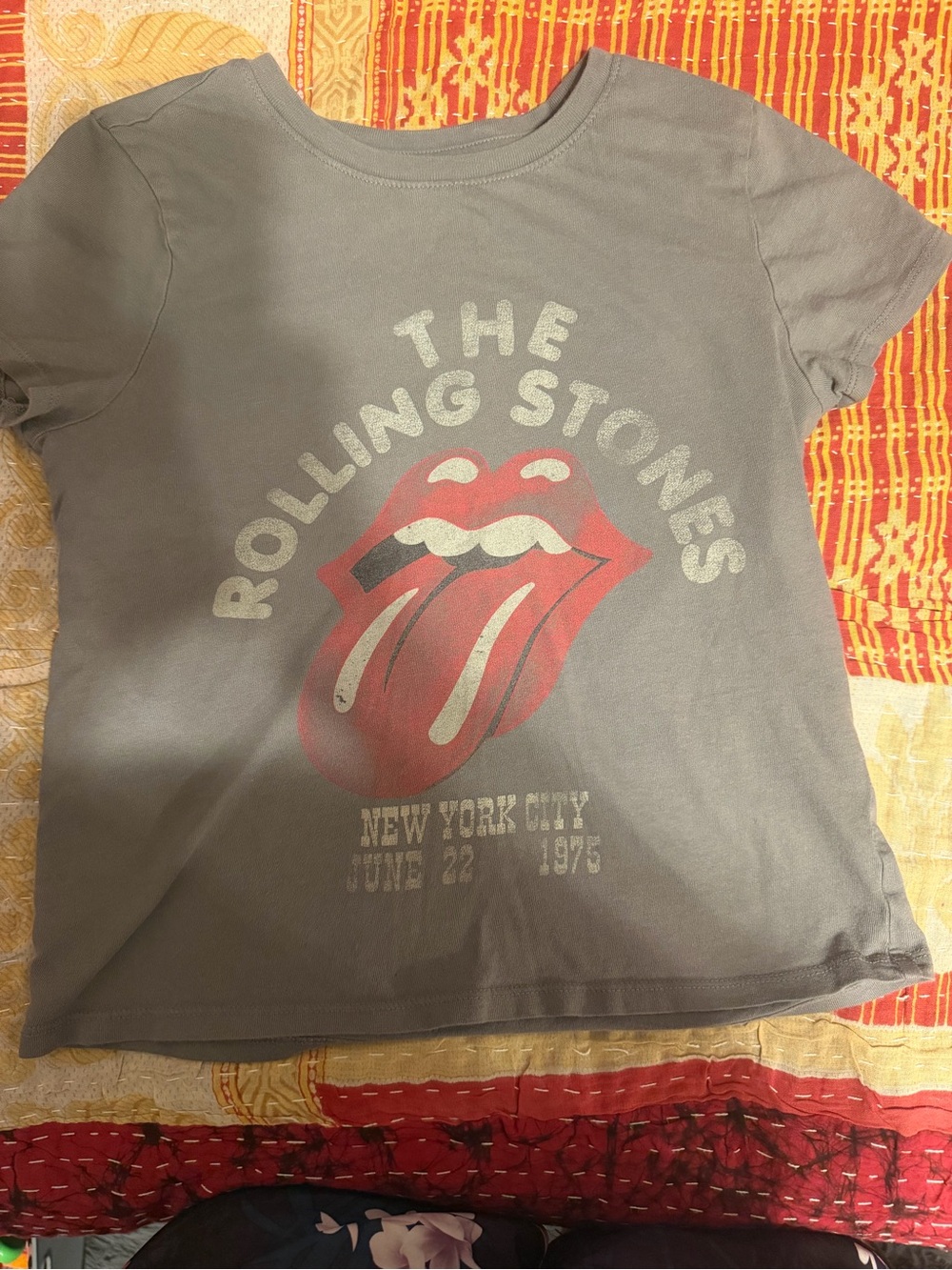 the Rolling Stones Gray Kids Tee with Red Tongue Graphic